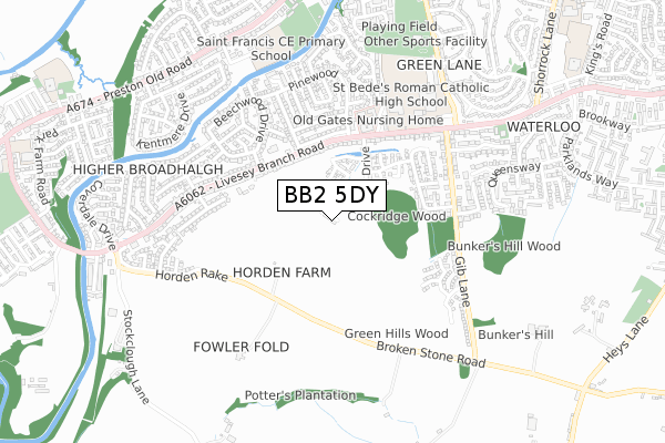 BB2 5DY map - small scale - OS Open Zoomstack (Ordnance Survey)