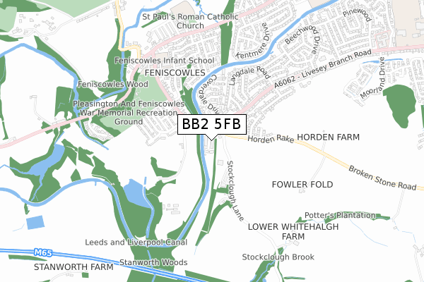 BB2 5FB map - small scale - OS Open Zoomstack (Ordnance Survey)