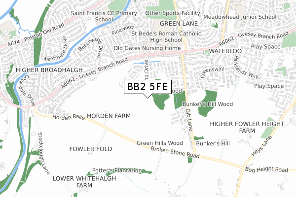 BB2 5FE map - small scale - OS Open Zoomstack (Ordnance Survey)