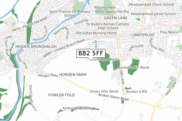 BB2 5FF map - small scale - OS Open Zoomstack (Ordnance Survey)