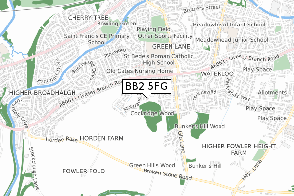 BB2 5FG map - small scale - OS Open Zoomstack (Ordnance Survey)