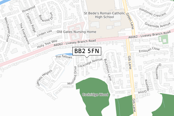 BB2 5FN map - large scale - OS Open Zoomstack (Ordnance Survey)