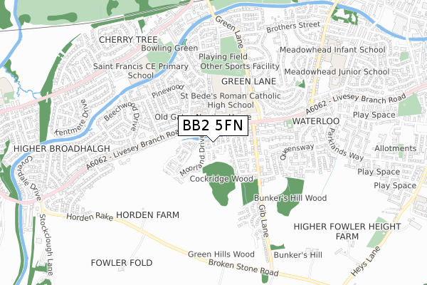 BB2 5FN map - small scale - OS Open Zoomstack (Ordnance Survey)