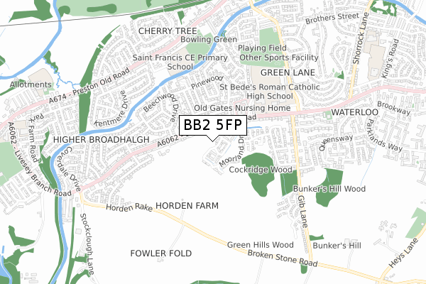 BB2 5FP map - small scale - OS Open Zoomstack (Ordnance Survey)