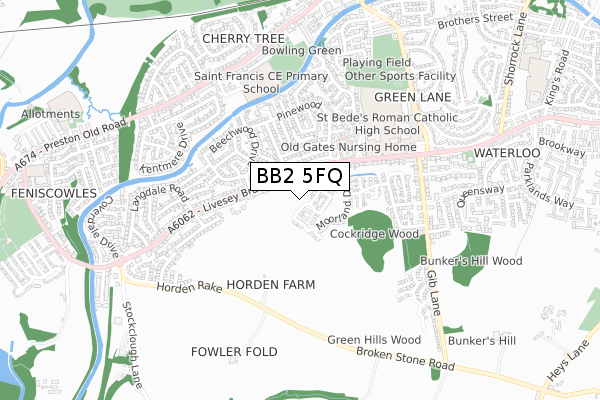 BB2 5FQ map - small scale - OS Open Zoomstack (Ordnance Survey)