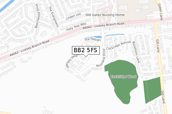 BB2 5FS map - large scale - OS Open Zoomstack (Ordnance Survey)