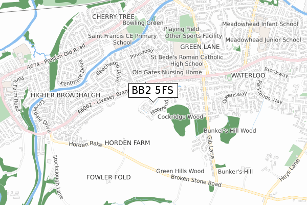 BB2 5FS map - small scale - OS Open Zoomstack (Ordnance Survey)