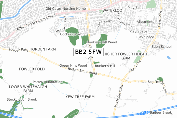 BB2 5FW map - small scale - OS Open Zoomstack (Ordnance Survey)