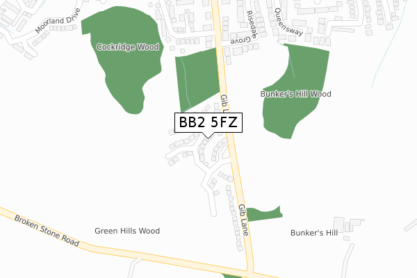 BB2 5FZ map - large scale - OS Open Zoomstack (Ordnance Survey)