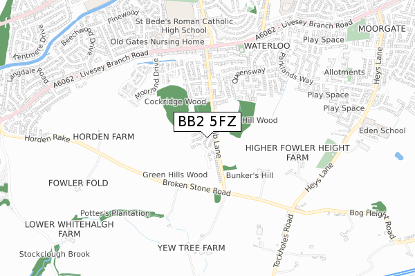 BB2 5FZ map - small scale - OS Open Zoomstack (Ordnance Survey)