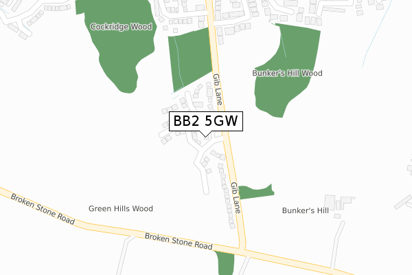 BB2 5GW map - large scale - OS Open Zoomstack (Ordnance Survey)