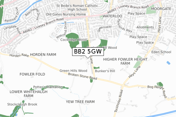 BB2 5GW map - small scale - OS Open Zoomstack (Ordnance Survey)