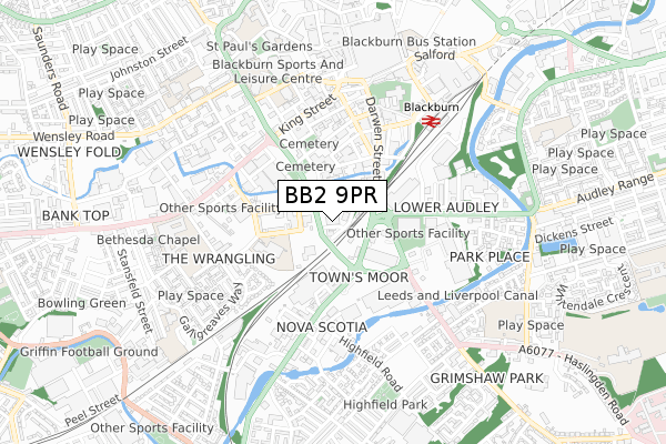 BB2 9PR map - small scale - OS Open Zoomstack (Ordnance Survey)