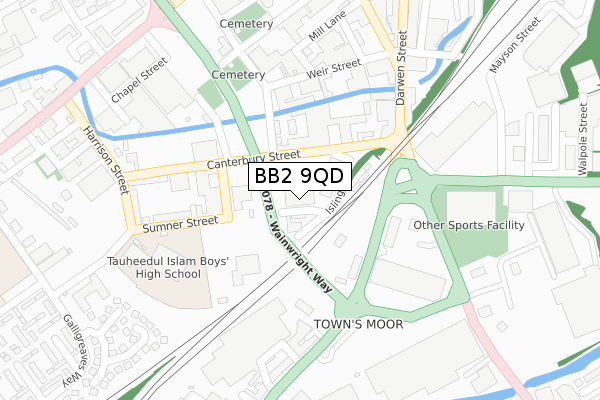 BB2 9QD map - large scale - OS Open Zoomstack (Ordnance Survey)