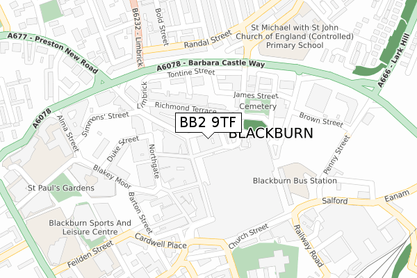 BB2 9TF map - large scale - OS Open Zoomstack (Ordnance Survey)