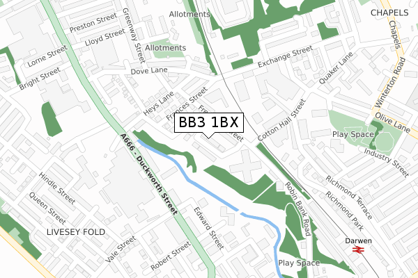 BB3 1BX map - large scale - OS Open Zoomstack (Ordnance Survey)