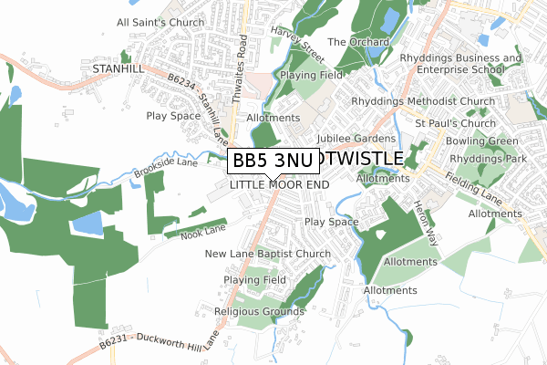 BB5 3NU map - small scale - OS Open Zoomstack (Ordnance Survey)