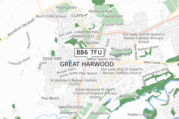 BB6 7FU map - small scale - OS Open Zoomstack (Ordnance Survey)