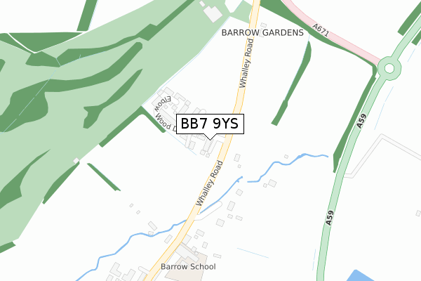 BB7 9YS map - large scale - OS Open Zoomstack (Ordnance Survey)