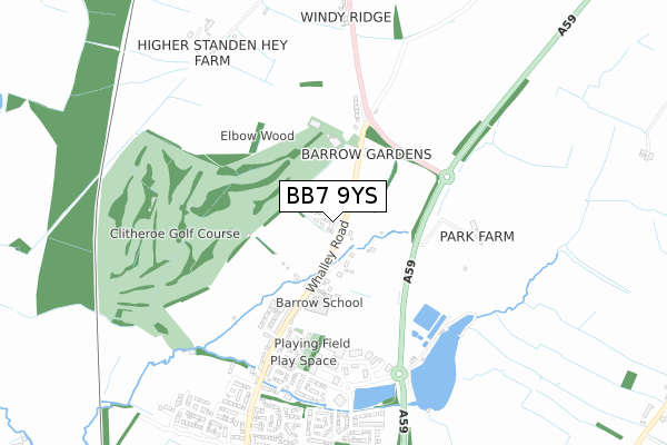 BB7 9YS map - small scale - OS Open Zoomstack (Ordnance Survey)