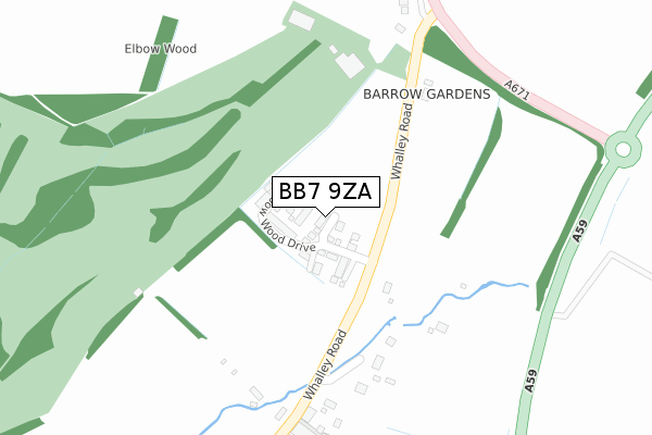 BB7 9ZA map - large scale - OS Open Zoomstack (Ordnance Survey)