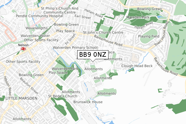 BB9 0NZ map - small scale - OS Open Zoomstack (Ordnance Survey)