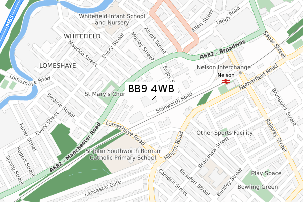 BB9 4WB map - large scale - OS Open Zoomstack (Ordnance Survey)