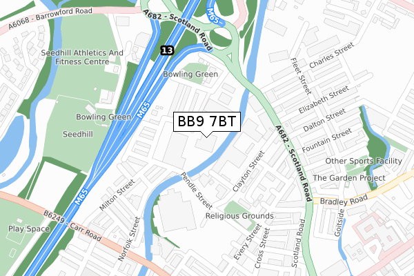 BB9 7BT map - large scale - OS Open Zoomstack (Ordnance Survey)