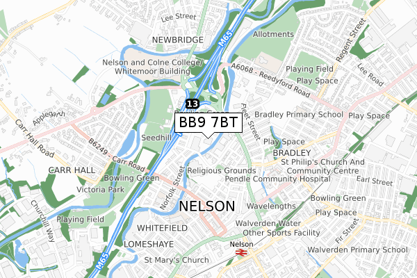 BB9 7BT map - small scale - OS Open Zoomstack (Ordnance Survey)