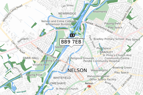 BB9 7EB map - small scale - OS Open Zoomstack (Ordnance Survey)