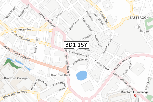 BD1 1SY map - large scale - OS Open Zoomstack (Ordnance Survey)