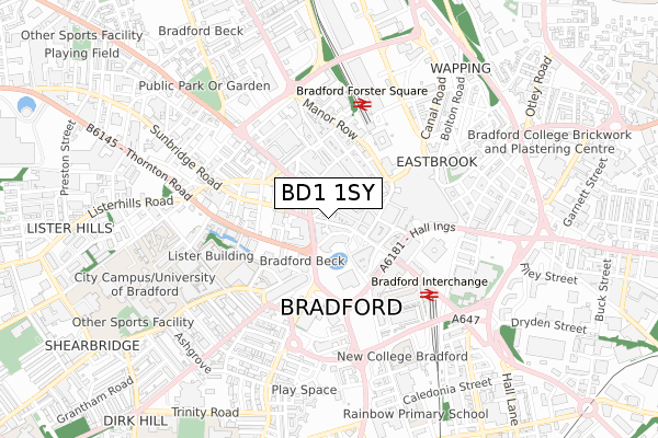 BD1 1SY map - small scale - OS Open Zoomstack (Ordnance Survey)