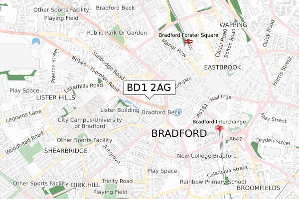 BD1 2AG map - small scale - OS Open Zoomstack (Ordnance Survey)