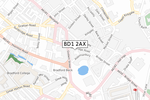 BD1 2AX map - large scale - OS Open Zoomstack (Ordnance Survey)