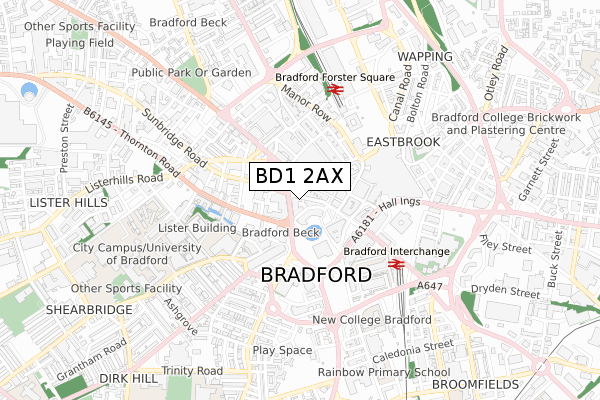 BD1 2AX map - small scale - OS Open Zoomstack (Ordnance Survey)