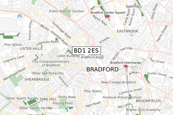 BD1 2ES map - small scale - OS Open Zoomstack (Ordnance Survey)