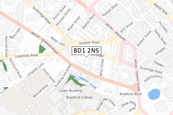 BD1 2NS map - large scale - OS Open Zoomstack (Ordnance Survey)