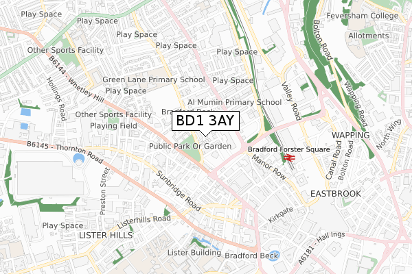 BD1 3AY map - small scale - OS Open Zoomstack (Ordnance Survey)