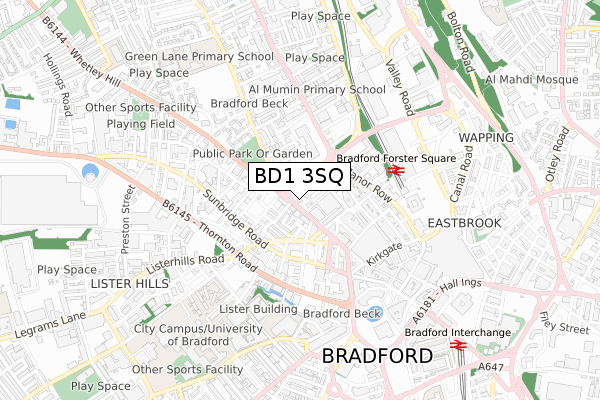 BD1 3SQ map - small scale - OS Open Zoomstack (Ordnance Survey)