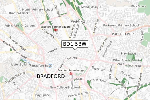 BD1 5BW map - small scale - OS Open Zoomstack (Ordnance Survey)