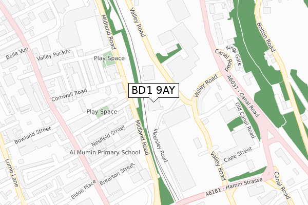 BD1 9AY map - large scale - OS Open Zoomstack (Ordnance Survey)