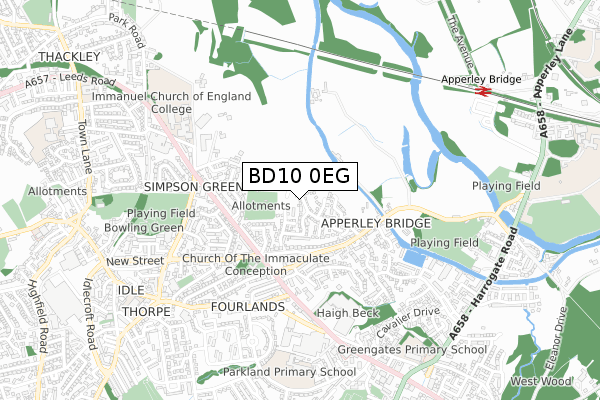 BD10 0EG map - small scale - OS Open Zoomstack (Ordnance Survey)