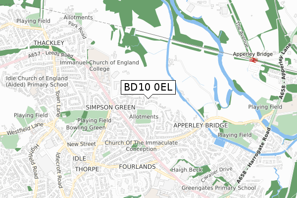 BD10 0EL map - small scale - OS Open Zoomstack (Ordnance Survey)