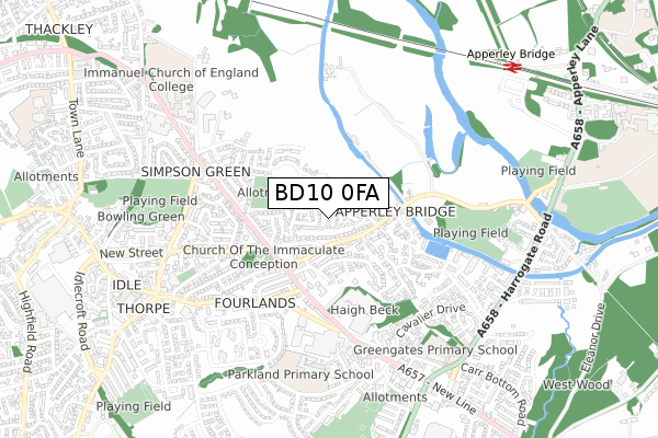 BD10 0FA map - small scale - OS Open Zoomstack (Ordnance Survey)