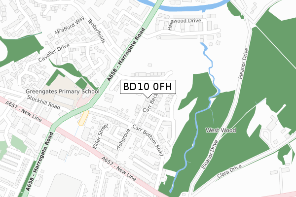 BD10 0FH map - large scale - OS Open Zoomstack (Ordnance Survey)