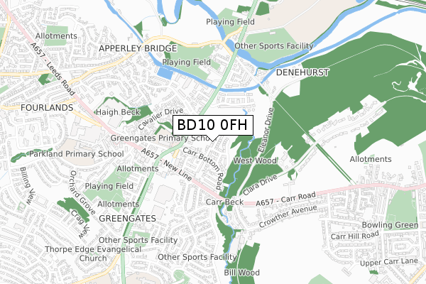 BD10 0FH map - small scale - OS Open Zoomstack (Ordnance Survey)