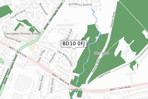 BD10 0FJ map - large scale - OS Open Zoomstack (Ordnance Survey)