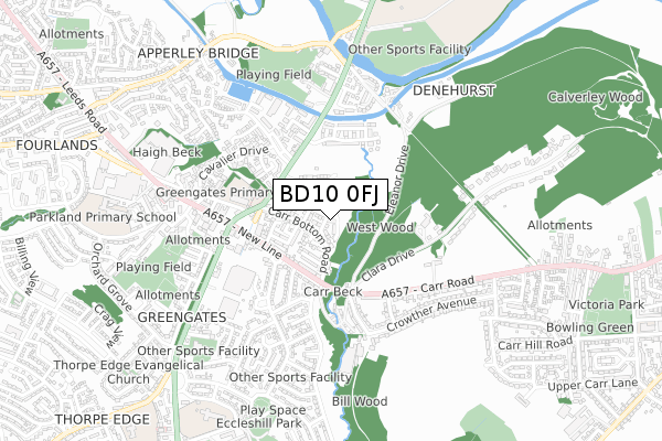 BD10 0FJ map - small scale - OS Open Zoomstack (Ordnance Survey)