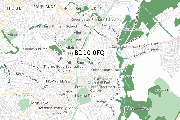 BD10 0FQ map - small scale - OS Open Zoomstack (Ordnance Survey)