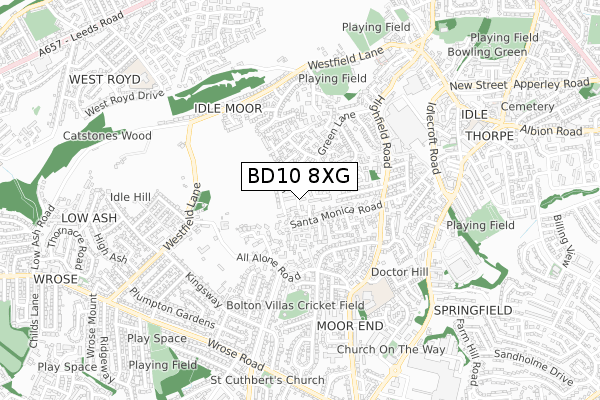 BD10 8XG map - small scale - OS Open Zoomstack (Ordnance Survey)